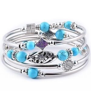 Turquoise Beaded Silver Bracelet Set